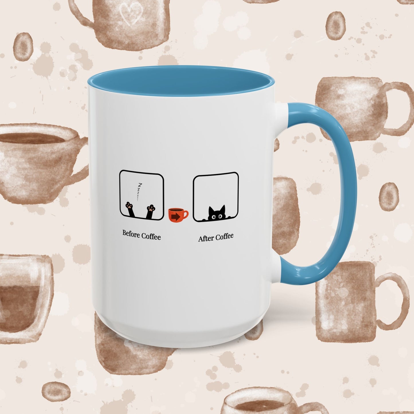 Coffee Mug — "Before Coffee / After Coffee" Cat Accent Mug (11/15oz)