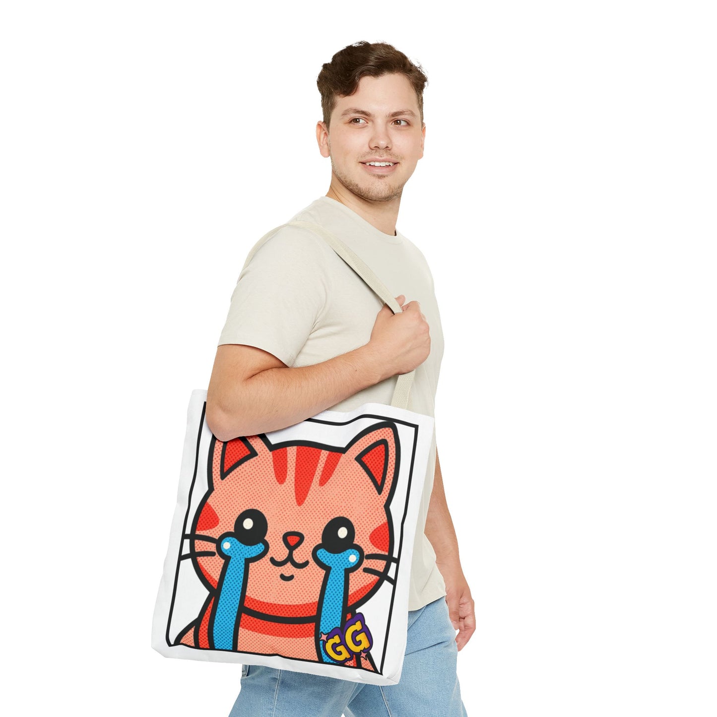 Good Game Tears of Joy - Cute Crying Cat Tote Bag – Kawaii Pop Art Cat Emote GG