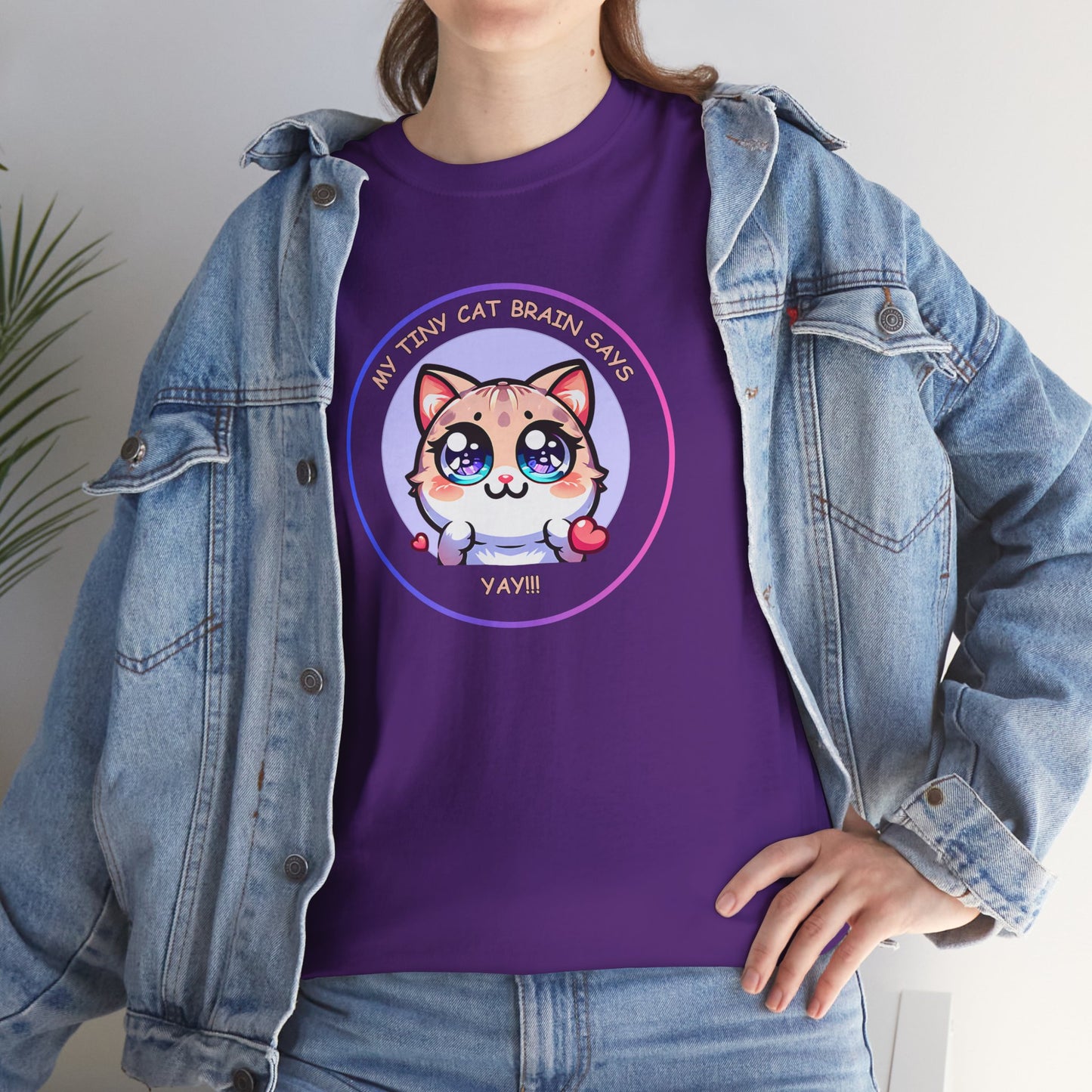 Kawaii Cat Mood Emote Tee — "My Tiny Cat Brain Says, Yay!"